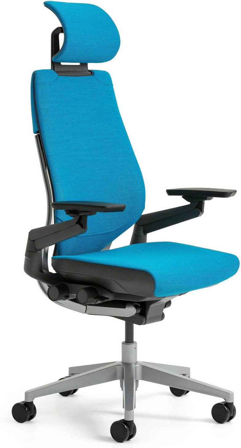 Steelcase Gesture Office Desk Chair with Headrest Plus Lumbar Support Cogent Connect Licorice 5S26 Fabric Standard Black Frame