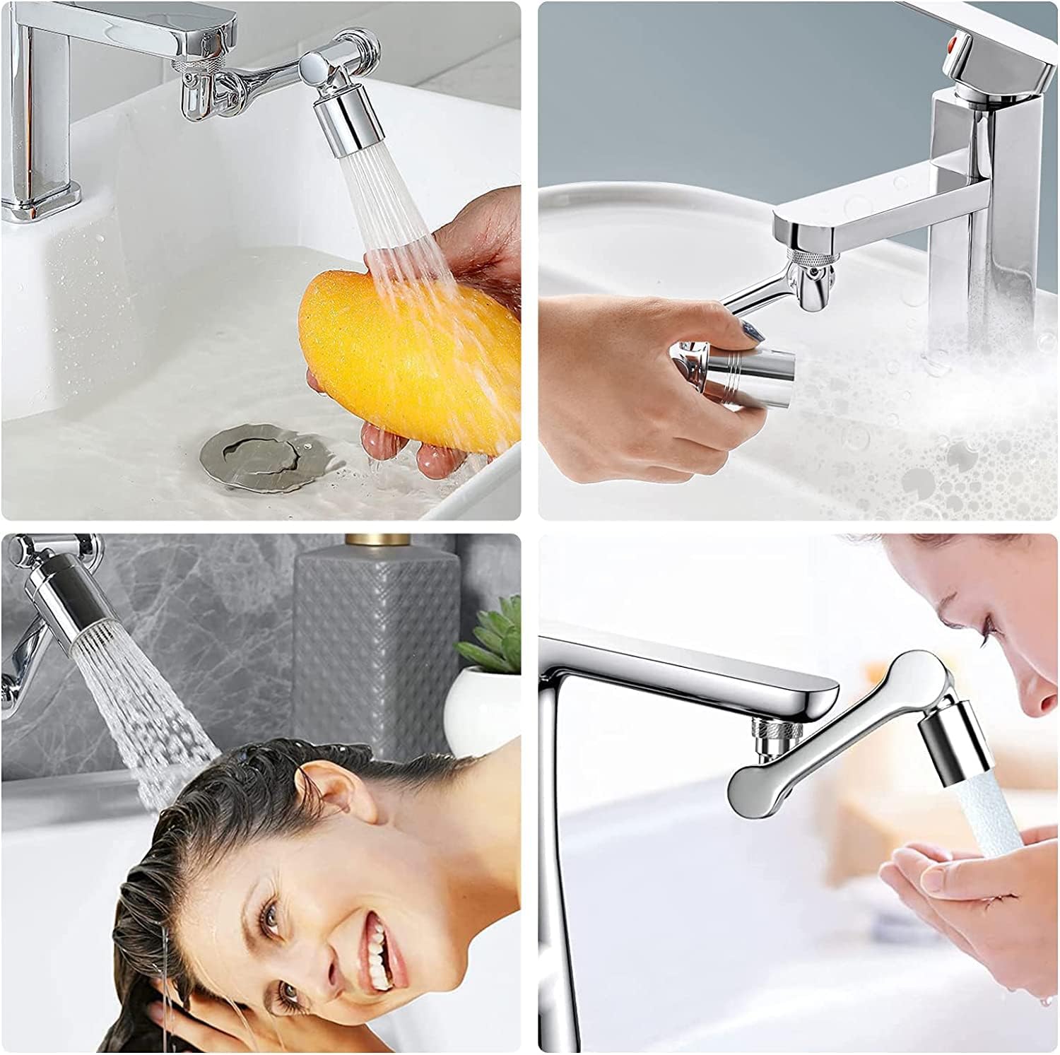1080° Rotating Faucet Extender, Dual-Function Bathroom Sink Faucet aerator, Large-Angle Rotating Splash Filter Faucet with 2 Water Outlet Modes, Universal Robotic Arm Faucet for Washing Face/Eye/Hair