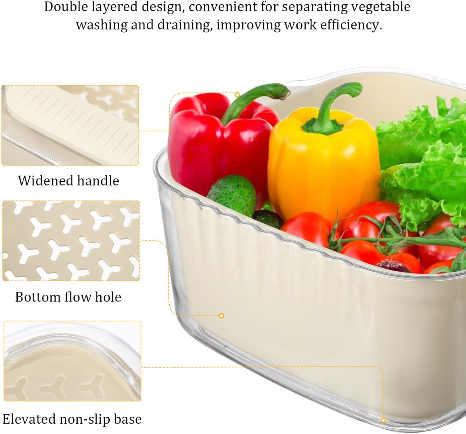 Luxshiny 1set Fruit and Vegetable Strainers Thick Plastic Colanders with Side Handles Convenient Drainage and Storage for Kitchen Use Multi-purpose Wash and Dry Baskets