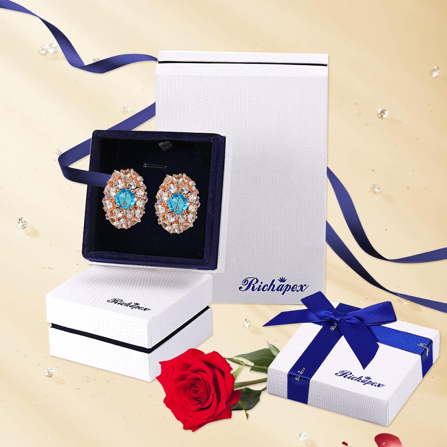 Richapex 18K Gold Hoop Earrings for Women, Cubic Zirconia Earrings Hypoallergenic Stud, Thick Open Huggie Earring Gifts for Her - Image 7