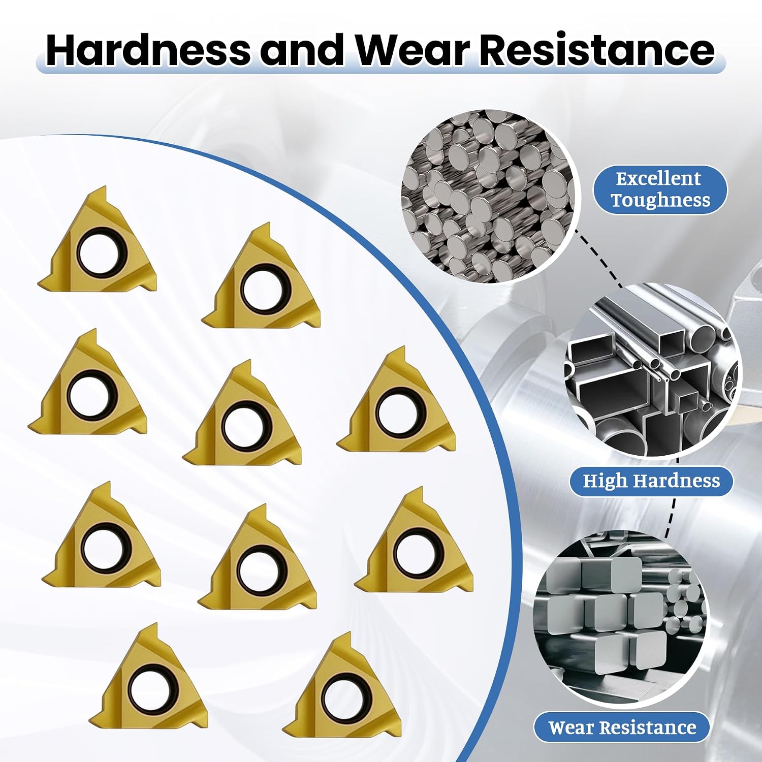 11ER A60 Lathe Threading Carbide Inserts, 60 Degree External Threading Turning Insert for Steel, Threading Insert Turning Tool Holder, 10Pcs