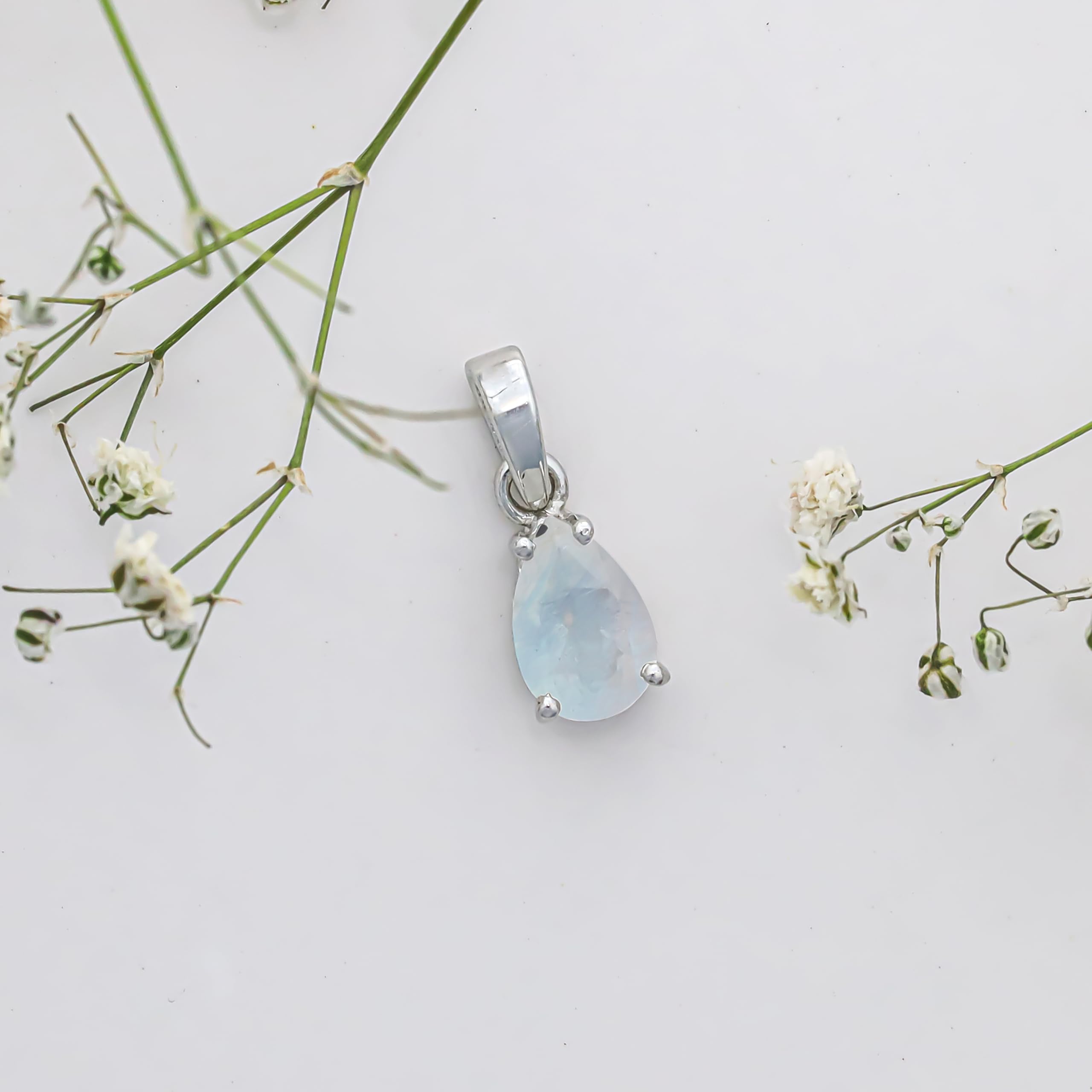 Pendentif en argent sterling 925 avec pierre de lune et breloque bohème taille poire 6 x 9 mm pour femme, bijoux SP-619