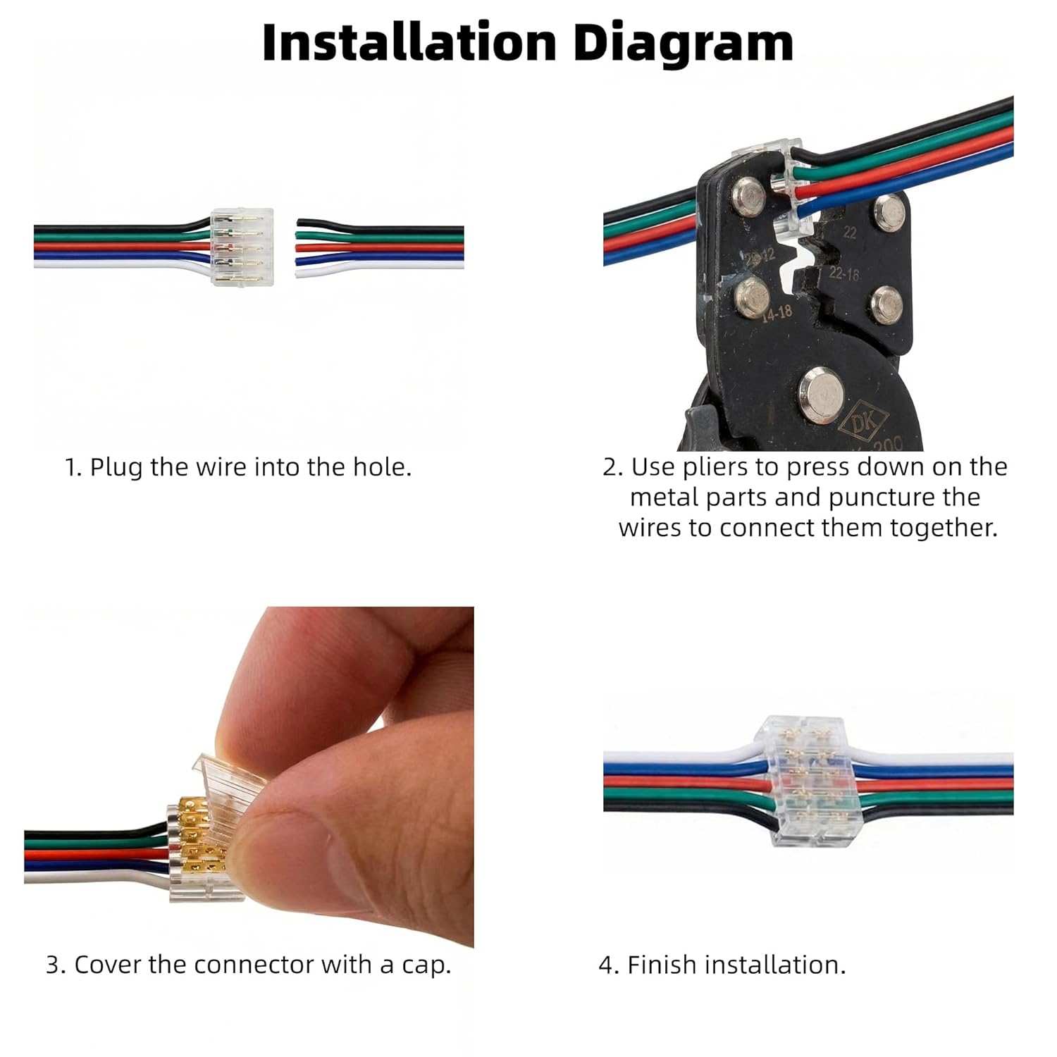 3-Pin Low Voltage Wire Splice Connectors, 10-Pack Solderless Stripless Quick Connect Plug-in Wire Connectors for 20-24 AWG LED Wire RV LED Light Extension Transparent Cap (3-Pin Wire to Wire)