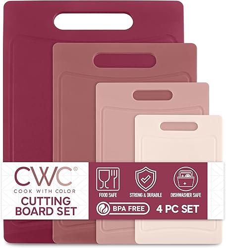 Vista 17 de COOK WITH COLOR Juego de tablas de cortar antideslizantes, esenciales de cocina con mango de fácil agarre para carne, verduras y frutas, 3 tablas