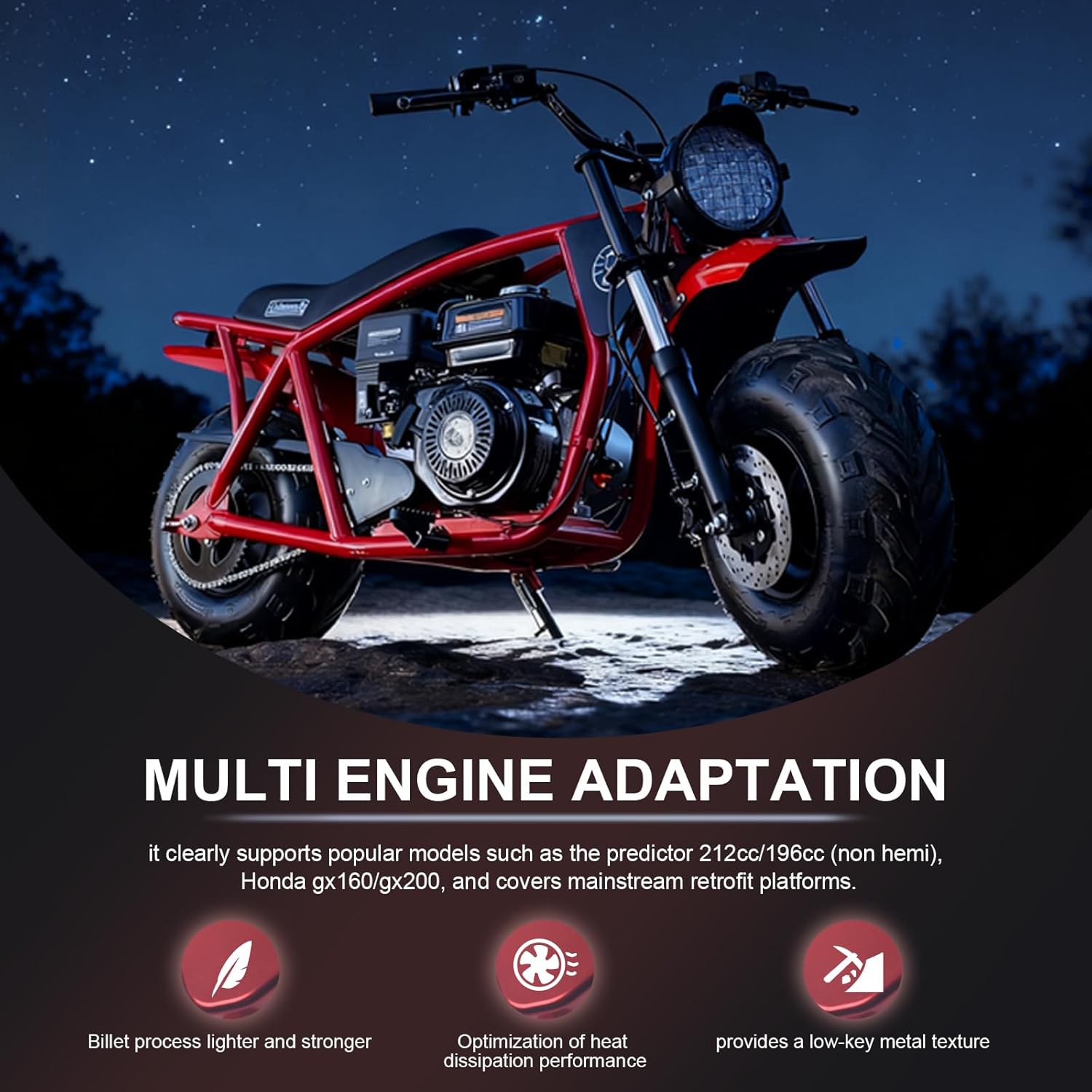 Billet Aluminum Valve Cover Red for Predator 212cc 196cc Non-Hemi GX160 GX200 Clone Engine,for Coleman CT200U BT200X CT100U Mini Bike KT196 Go Kart Baja Hisun Tillotson