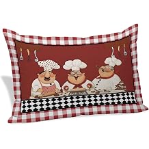 Farmhouse Funny Chefs Throw Pillow Cover,Decorative Pillowcase with Hidden Zipper Vintage Red Buffalo Check Breathable Lumbar Pillow Cushion Case for Couch Sofa Bed Home,24"x36"