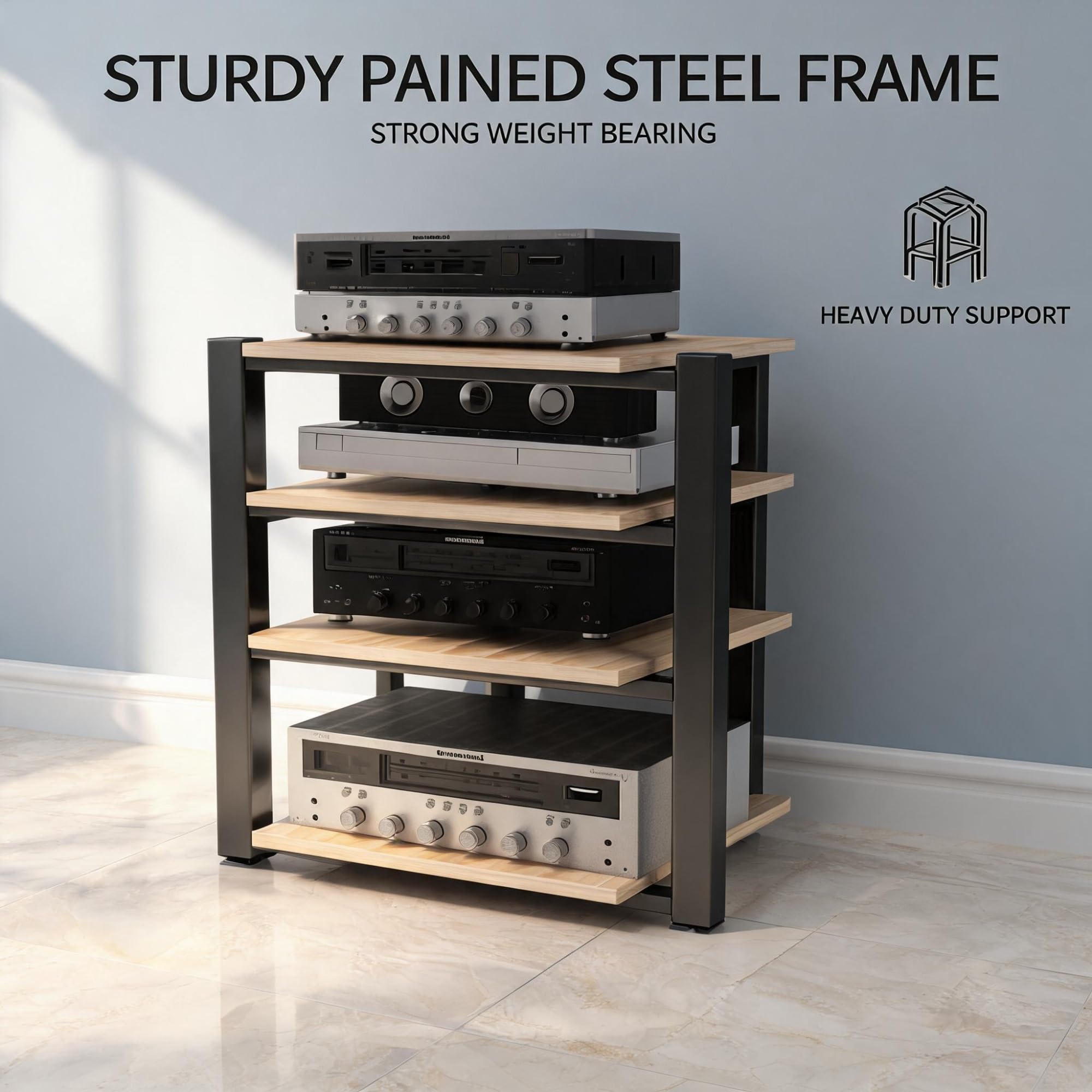 Supporto per audio rack, torre di intrattenimento a 2/3/4 livelli per home theater o ufficio, armadietto audio resistente per organizzare apparecchiature AV