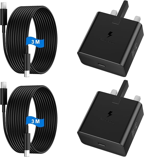 USB C Charger for Samsung Fast Charger USB C Plug & Cable 3M Long 25W Type C Super Fast Phone Charging Android Adaptor UK 2-Pack for Galaxy S26/S25 Ultra/S24/S23/S22/S21/A56/A55/A36/A17/A16/Note 20/10 - 1