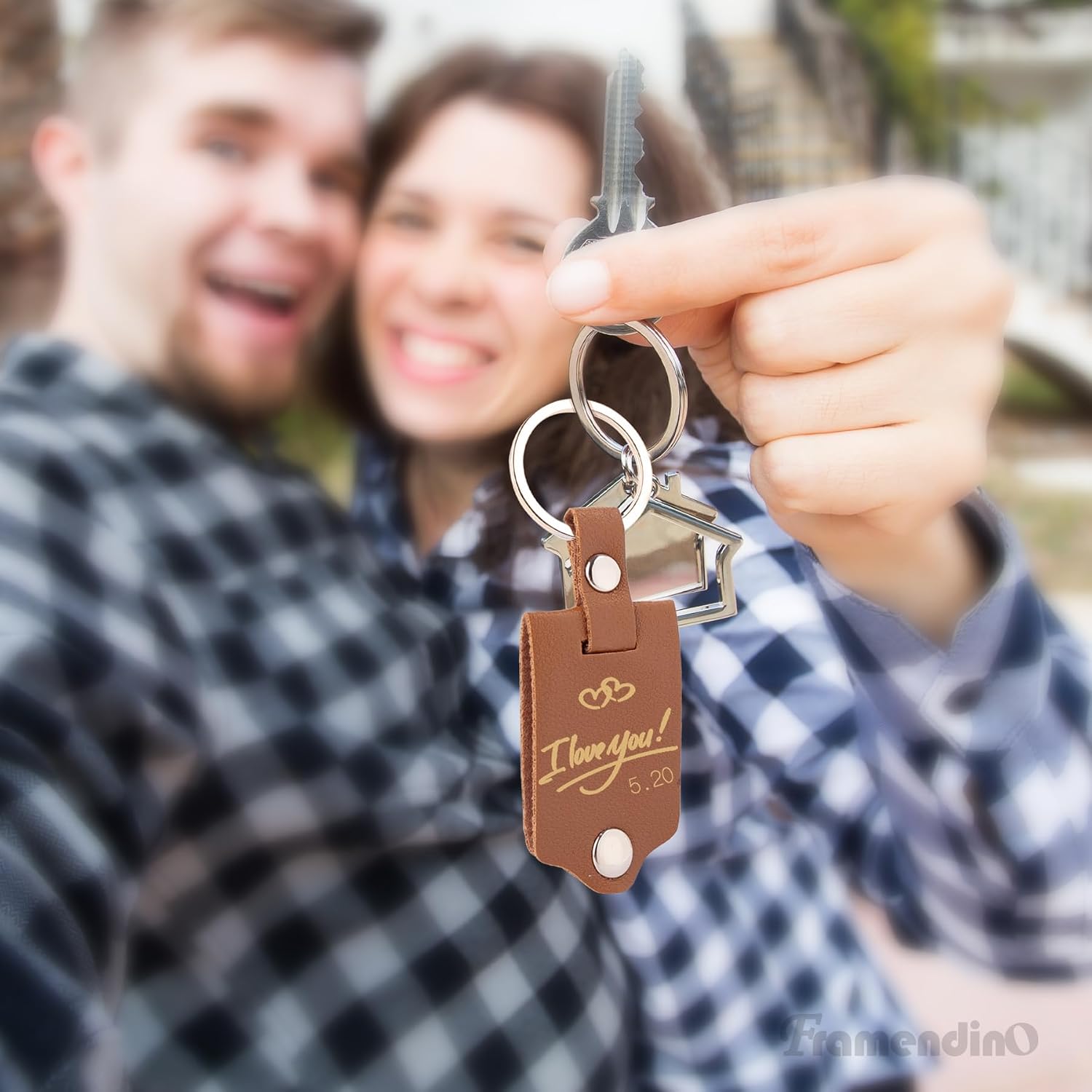 Framendino, Custom Picture Keychain with Leather Protection Photo Key Chains Personalized Photo for Family Lover Gifts