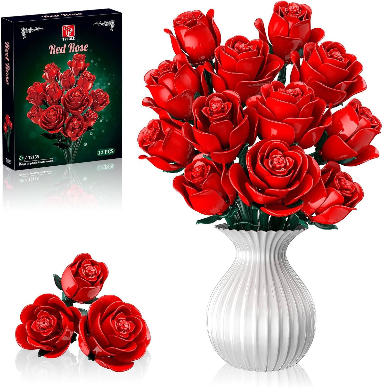 Flowers Bouquet Building Set - Purple Roses Botanical Collection Building Blocks for Adult Women, Artificial Flowers Gothic Home Decor Mother's Day Birthday Gift for Adults Kids Girls 6-12 (806PCS)