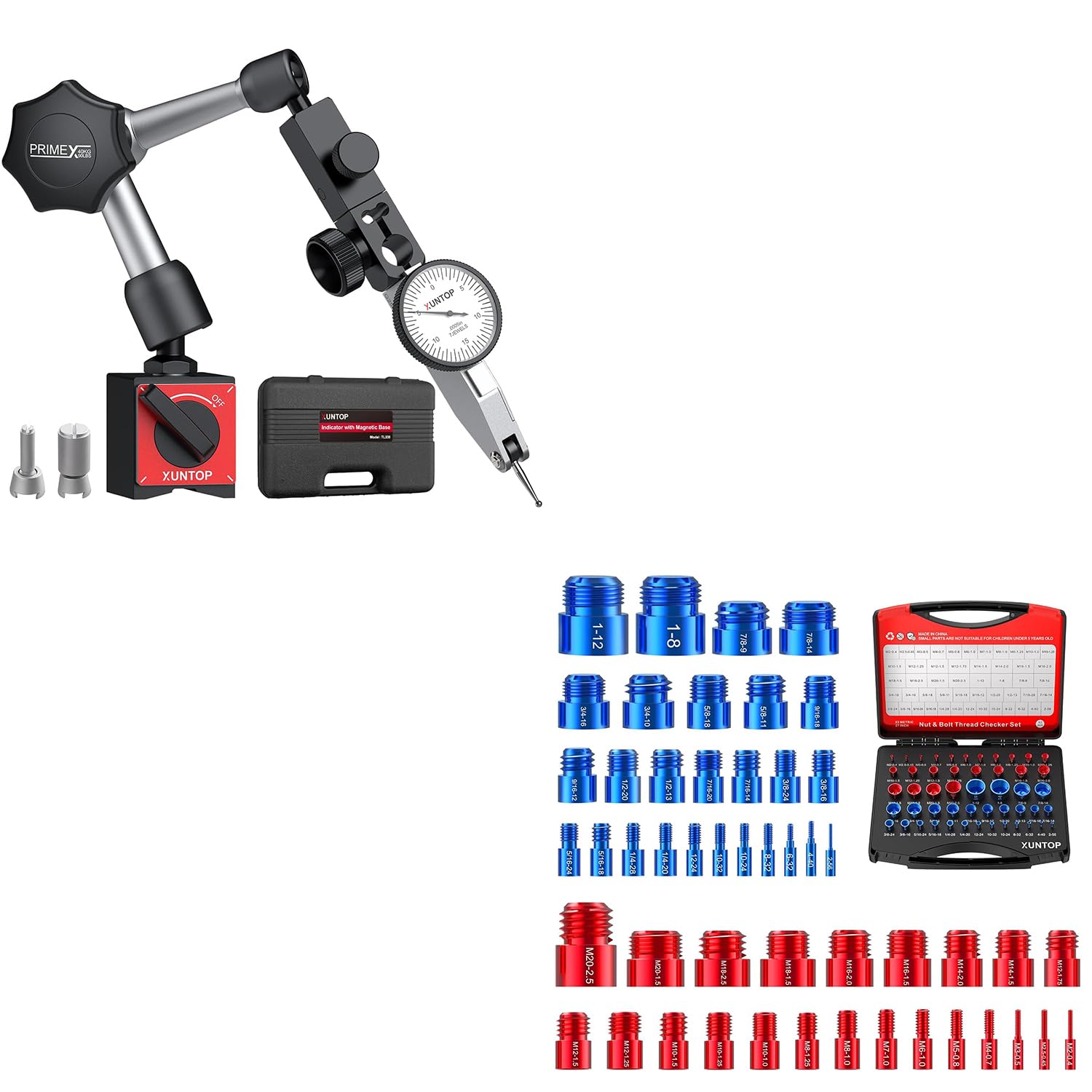 Precision Machining & Assembly Kit: 0.03" Dial Test Indicator with 90lbs Magnetic Base & 50PCS Thread Checker Set, 27SAE/23Metric Gauges, for CNC, Lathe, Auto Repair, DIY Workshop