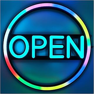 Open Signs for Business,LED Neon Open Sign,16 inch Dynamic Multicolored Lighted Sign for Restaurants Offices Retail Shops Window Storefronts,12V/2A Power Supply,with ON/OFF Switch (Multicolor)
