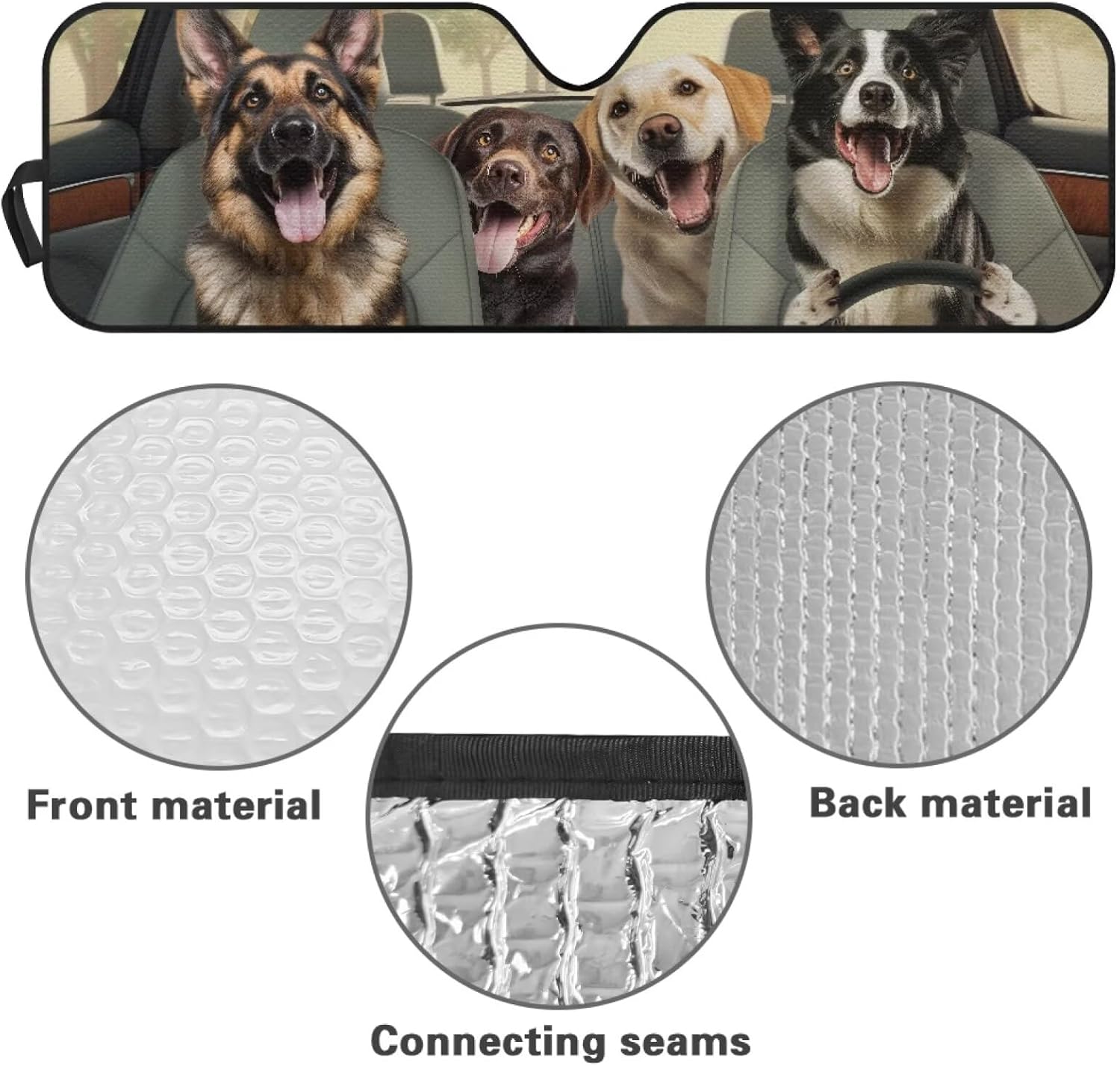 Tupalatus Funny Dog Driving Windshield Sun Shade Sun Visor Heat Shield for 2018-2025 Jeep Wrangler JL & 2/4 Door 4XE & 2020-2025 Jeep Gladiator JT Thicken 3-Layer Keep Vehicle Cool
