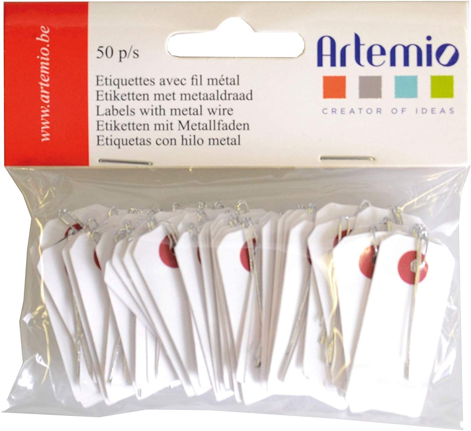Artemio Set de 50 Étiquette, Autre, Blanc, 11 x 1,​5 x 11,​5 cm 11060134
