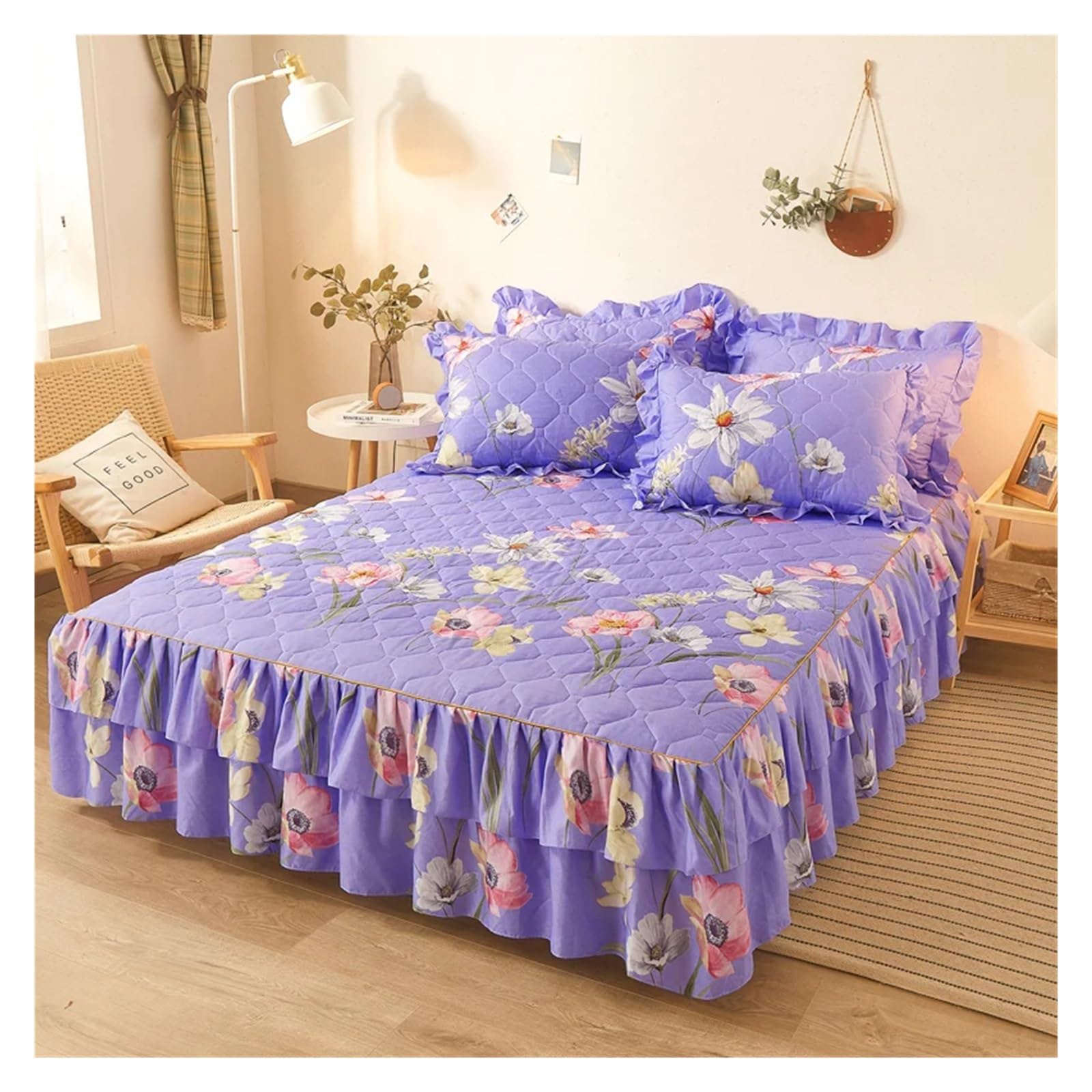 Printed Bed Skirt Quilted Bed Skirt Thick Bedspread Printed Cover Home Mattress Protector No Pillowcase