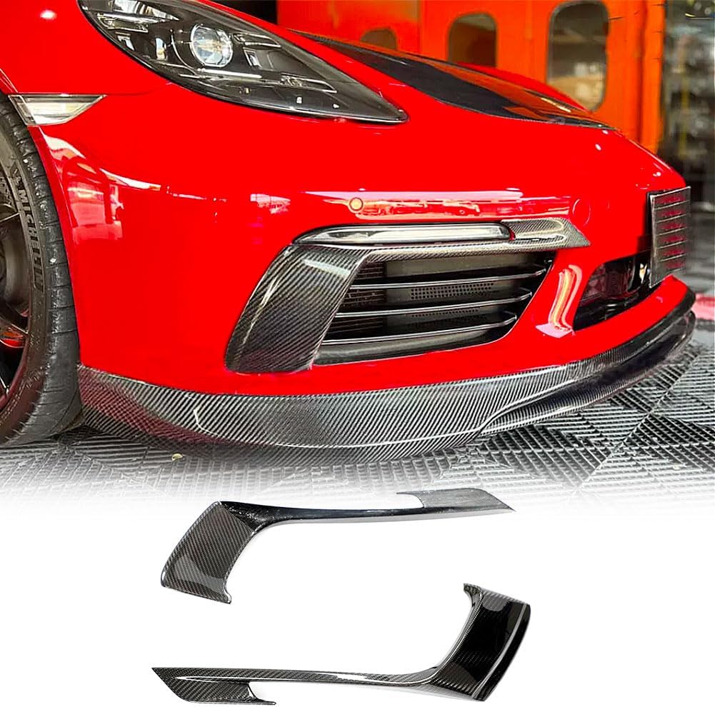 Dry Carbon Fiber Front Bumper Fog Air Vent Fins for Porsche 718 Boxster Cayman 2 Door 2016-2019 Fog Light Eyebrow Eyelids Trim Front Bumper Winglet Spoiler