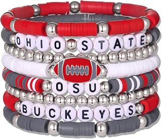 Game Day Stackable Bracelets Football College School Team Spirit Color Beaded Stack Stretch Bracelet Jewelry Football Mom Fans Accessories Gifts