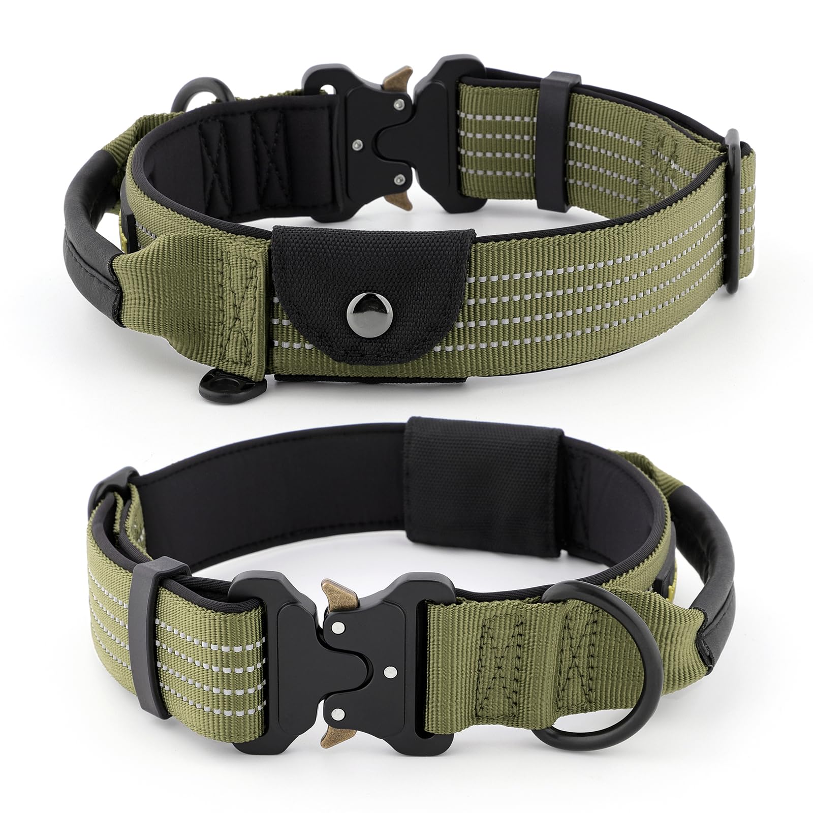 Plutus Pet Tactical Dog Collar with Tracker pocket for AirTag Adjustable Reflective Nylon Collar, Metal Buckle - Image 2