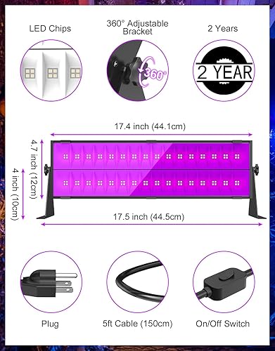 Miniatura 5 de Barra de luz negra de 150 W, luz negra LED UV IP65, impermeable, luz negra UV para exteriores, luz negra para Halloween, fiesta brillante,