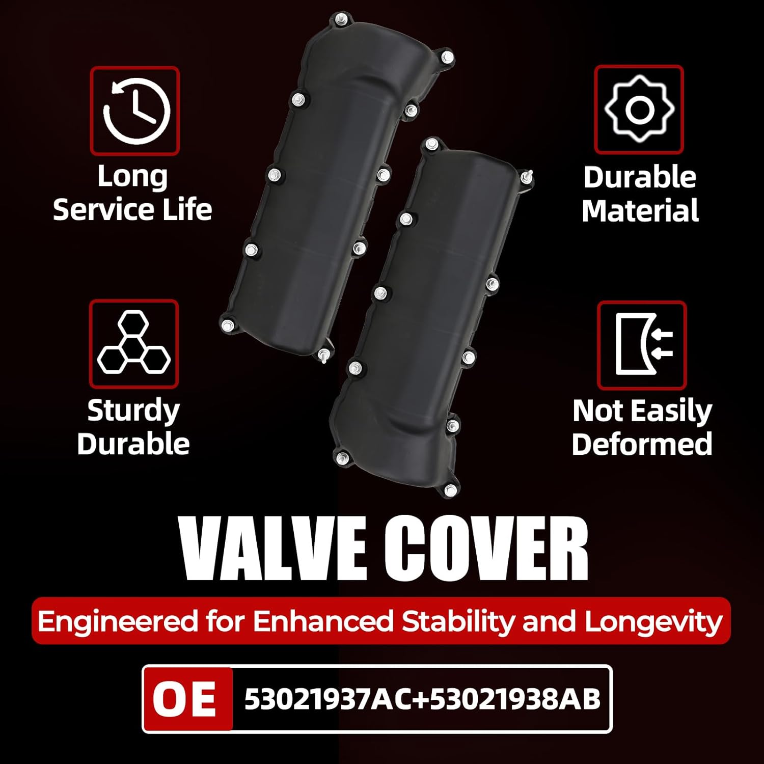 MITZONE Left and Right Engine Valve Cover Set with Gasket Bolts Compatible with 2002-2012 Dodge Dakota Durango Nitro RAM 1500 Jeep Liberty Commander Grand Cherokee 3.7L Replace 53021937AC 53021938AB