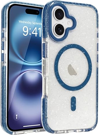 LLZ.COQUE for iPhone 16 Case Clear Compatible with Magsafe, Blue