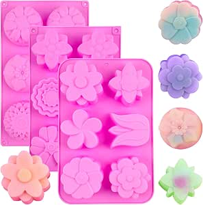 Silicone Soap Molds 3 Pack 6 Cavities Flower Shapes
