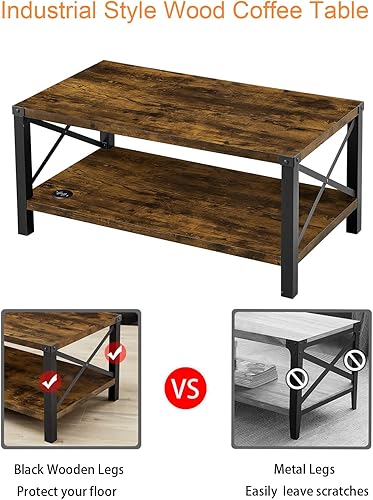 Miniatura 6 de Okvnbjk Mesa auxiliar con estación de carga mesa de centro grande de 40 pulgadas rectangular de 2 niveles con almohadilla de cargador inalámbrica y