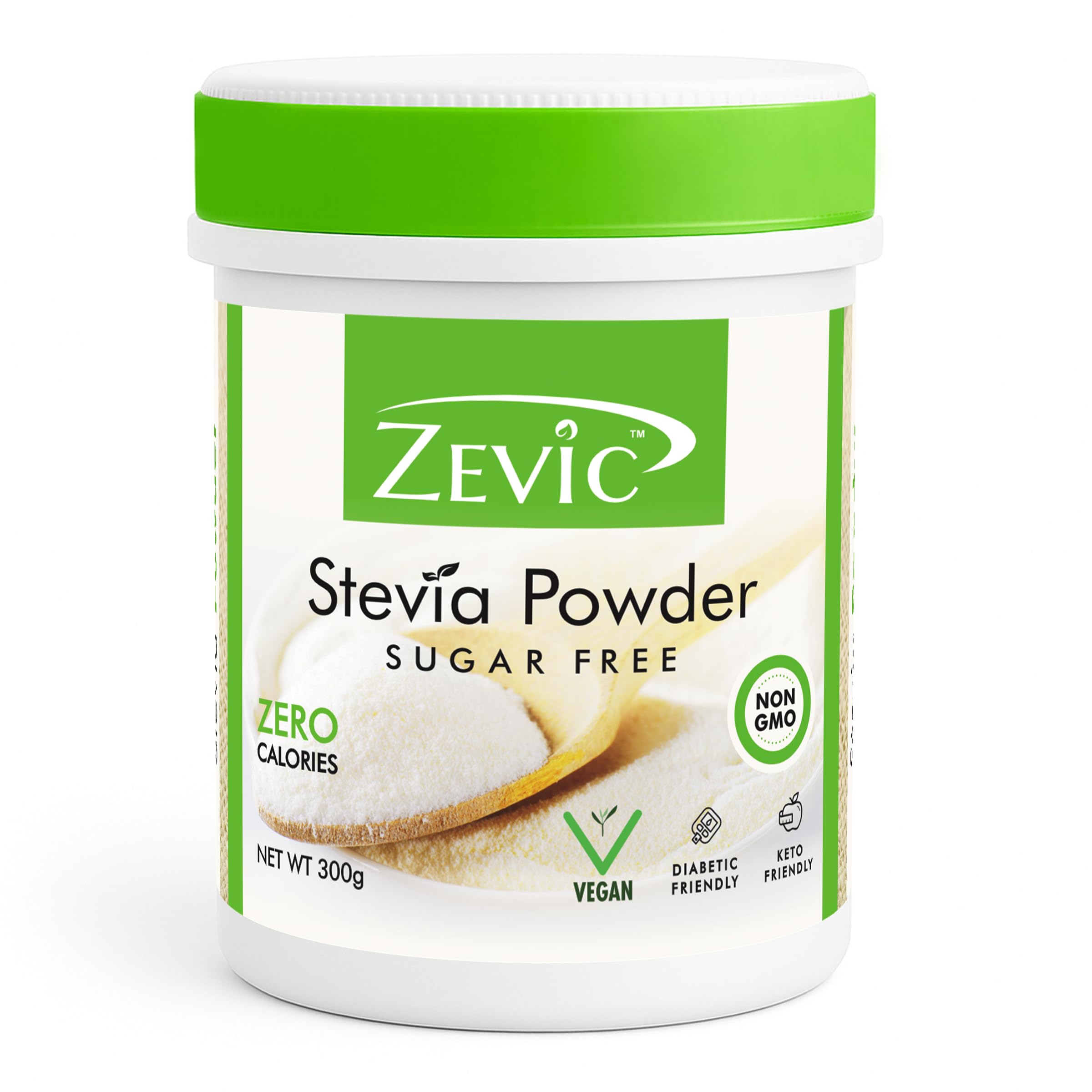 Zevic 100% Sugar Free Natural Stevia Powder | Zero Calories | Vegan | Keto & Diabetic Friendly - 300g