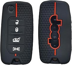 Coperchio Caso Guscio Chiave in Silicone per Auto per per Jeep Compass Renegade Cherokee Grand Dodge Charger Chrysler Journey Wrangler Compass Patriot Liberty Fiat (4 Pulsanti Nero)