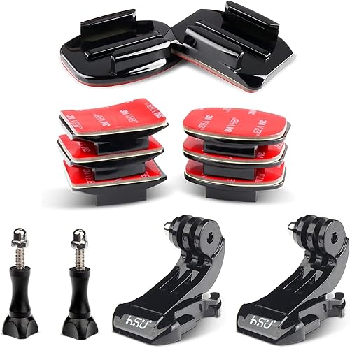 HSU Soportes adhesivos y superficie vertical Montaje rápido con hebilla de gancho en J, kit de accesorios de tornillo de pulgar largo para GoPro