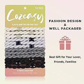 COZEASY 12 pcs Assorted Elastic Hair Ties, No-Metal Gentle Secure Hold Ponytail Holders, No Damage or Snagging Hair Bands, Perfect for Girls and Women with Thick or Curly Hair (Multicolor 4)
