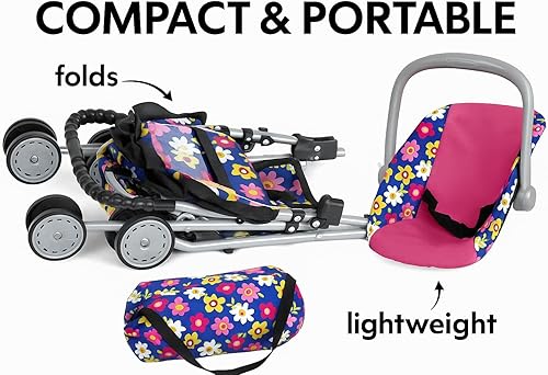 Miniatura 7 de fash n kolor El juego de 4 piezas para muñeca de bebé, diseño de flores, incluye paquete plegable y juego, cochecito de muñeca de bebé, silla alta 4