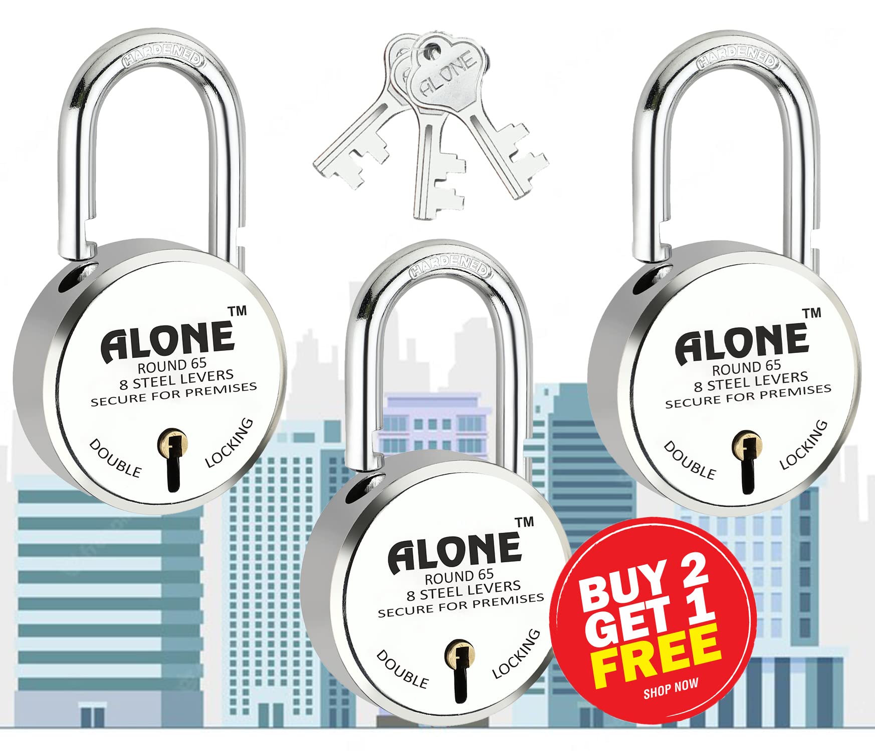 Alone Padlocks Small Size 50mm 6 Keys Lock | Hard Shackle Double Locking | Lock and Keys for Home Door Gate Shop Shutter Office, Chrome Finish Rust Resistance | Made in India (Pack of 01) — Amazon image 22