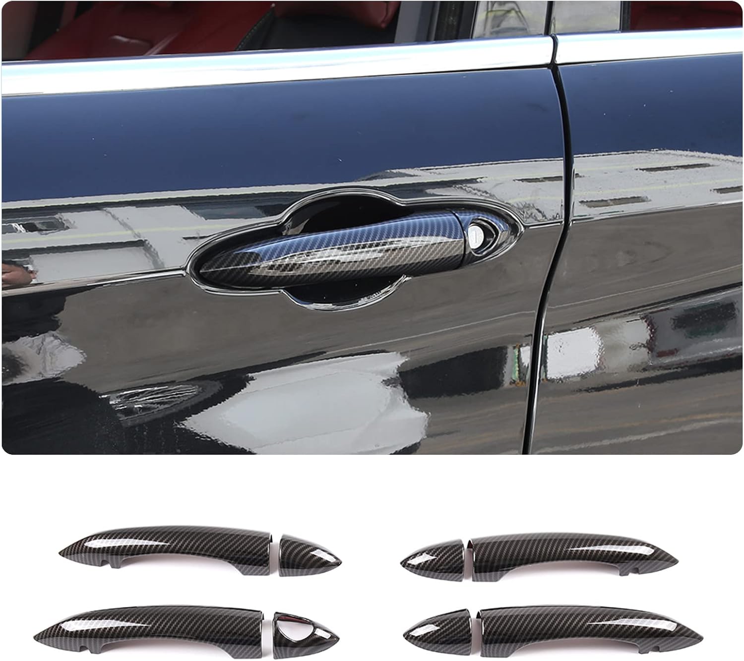 TOYCIDFG for Alfa Romeo Giulia 952 Stelvio 949 2017-2022 ABS Carbon Fiber Pattern Car Exterior Door Handle Grab Cover Trim Sticker Styling (No Smart Keyhole)