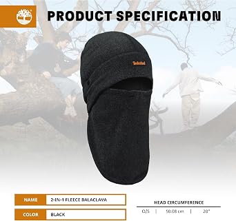 Timberland Mens 2-in-1 Fleece Balaclava - Water Resistant, Convertible Hood with Face Cover, Soft Fleece for Cold Weather