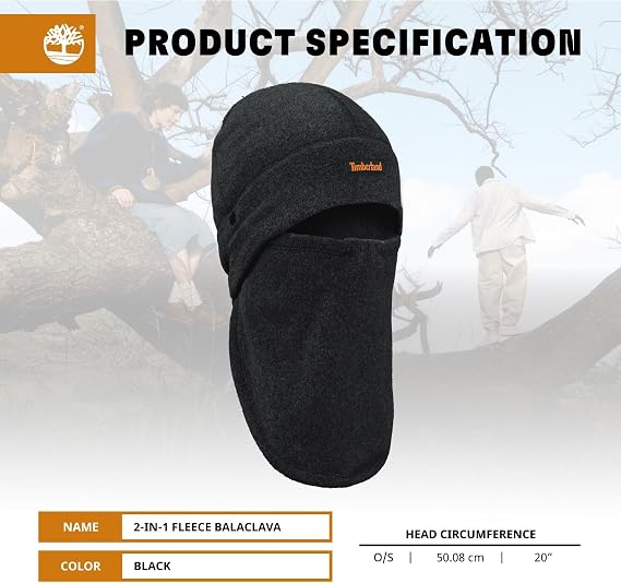Timberland Mens 2-in-1 Fleece Balaclava - Water Resistant, Convertible Hood with Face Cover, Soft Fleece for Cold Weather
