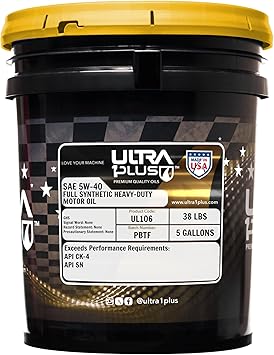 ULTRA 1PLUS SAE 5W-40 Full Synthetic Heavy-Duty Diesel Engine Oil - 5W 40 Motor Oil API CK-4/SN 5 Gallon Pail
