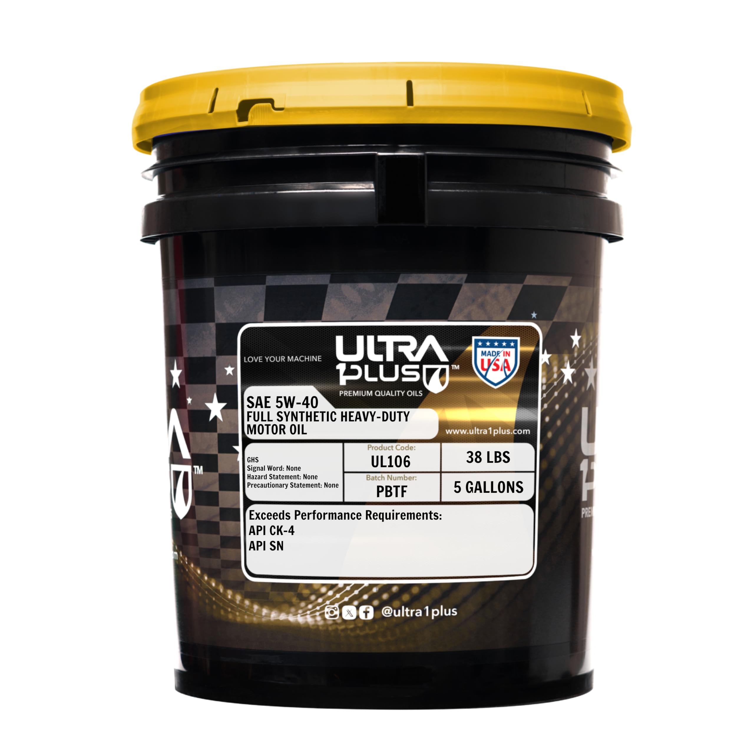 ULTRA 1PLUS SAE 5W-40 Full Synthetic Heavy-Duty Diesel Engine Oil - 5W 40 Motor Oil API CK-4/SN (5 Gallon Pail)