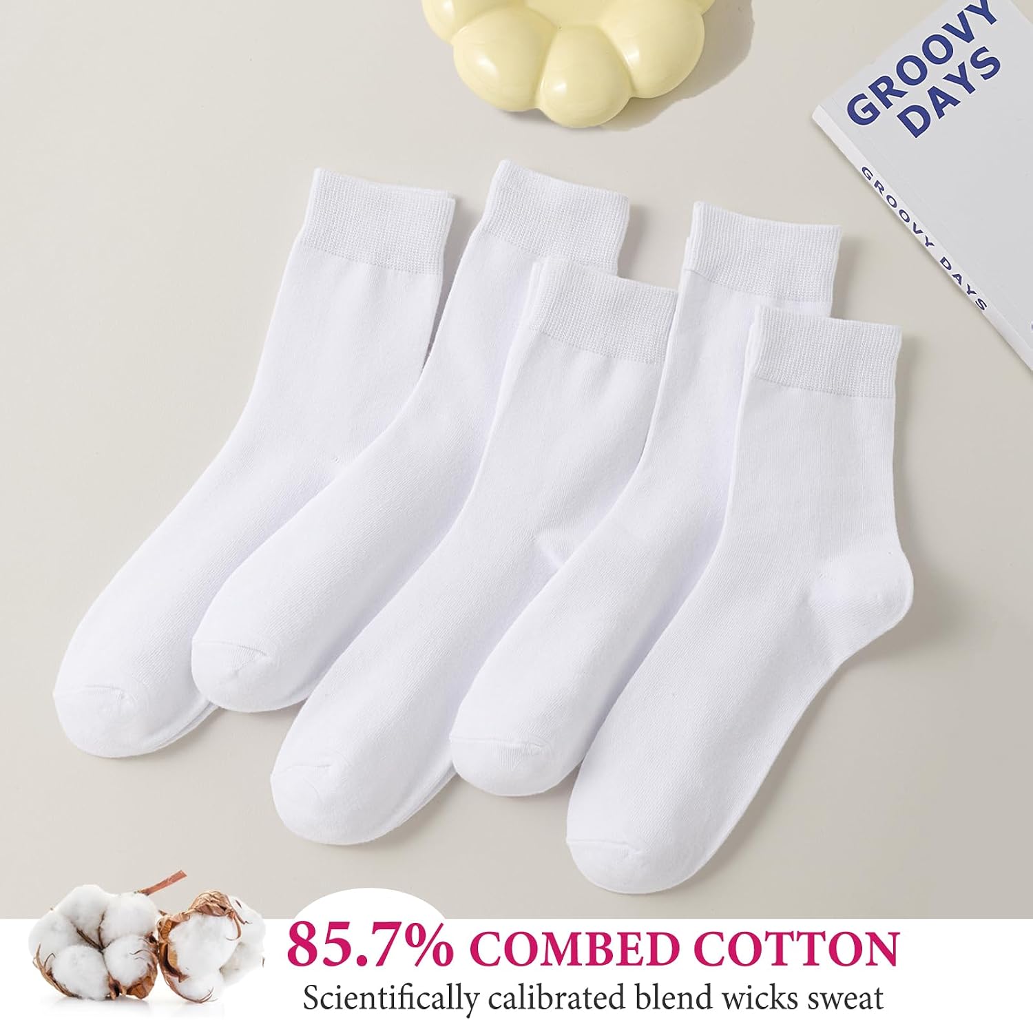 Josnown Womens Cotton Socks Thin Above Ankle Crew Socks for Women Girls Clothes 5 Pairs