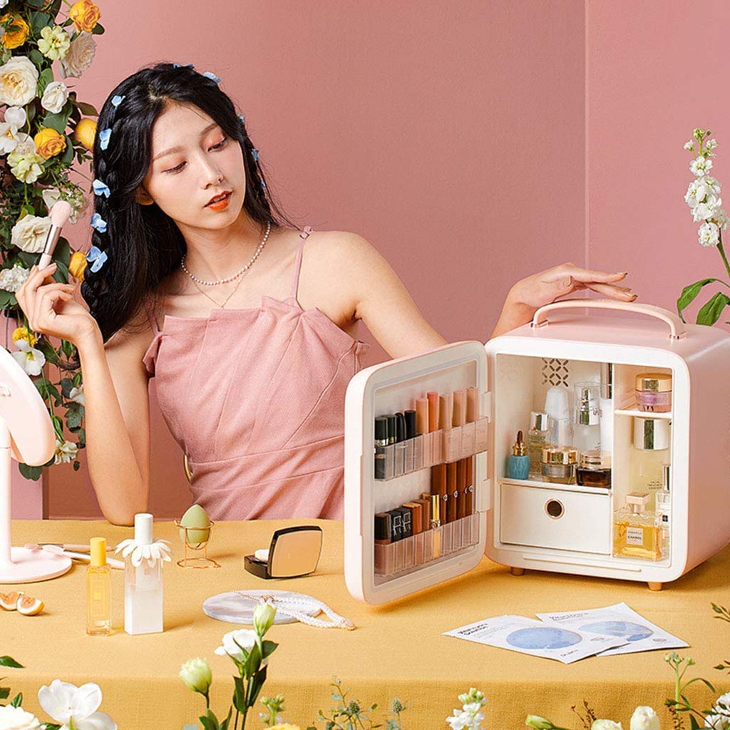 Mini refrigerador cosmético, Maquillaje Cuidado de la Piel Refrigerador de Belleza Refrigerador Profesional Gabinete de enfriamiento de Belleza Regalo para Mujeres niñas, 9 L, Verde (Rosa)