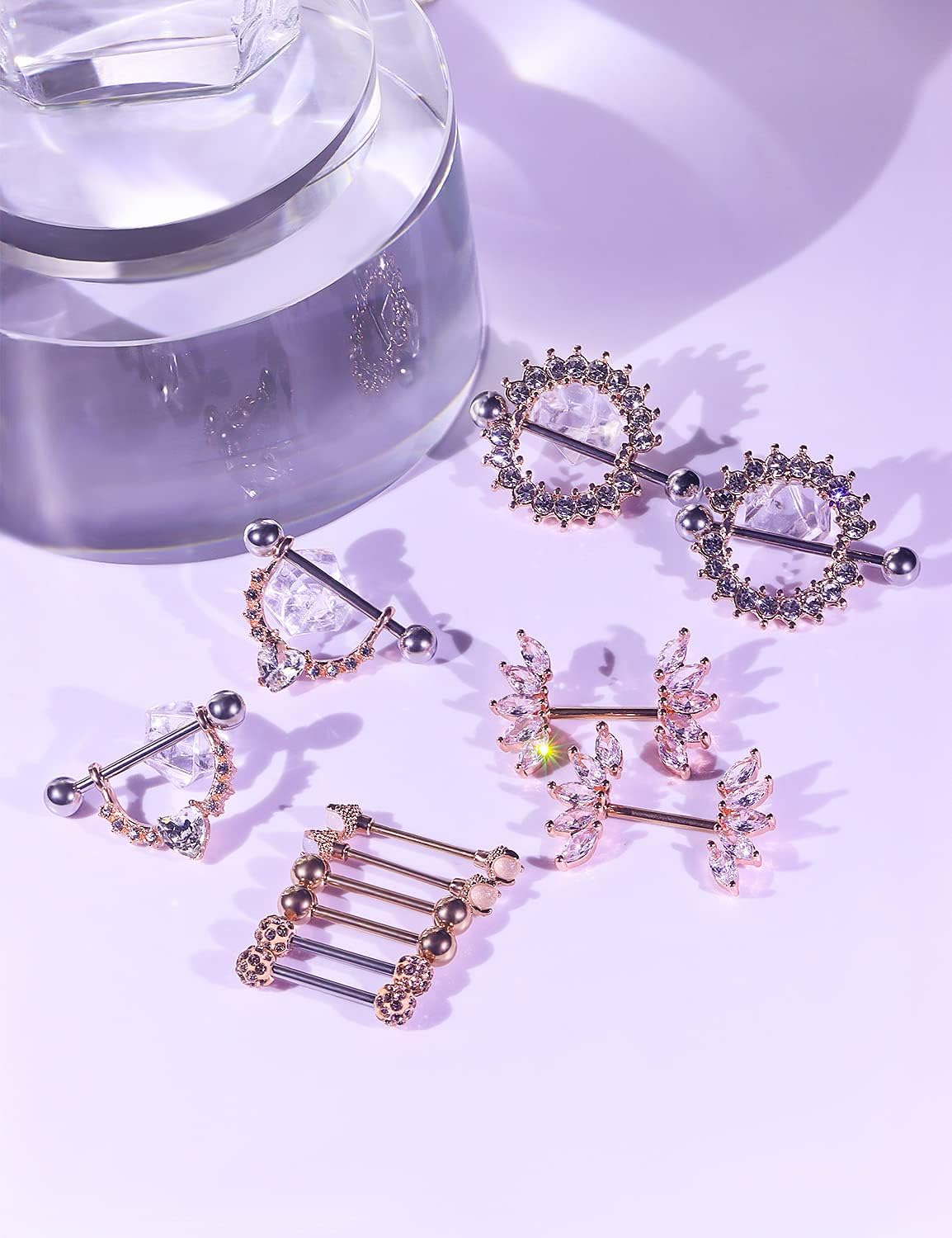 Lcolyoli 14G Surgical Steel Nipple Rings Nipple Shield Barbell Ring Bar Nipple Piercing Jewelry for Women Clear Diamond CZ Set - Image 6