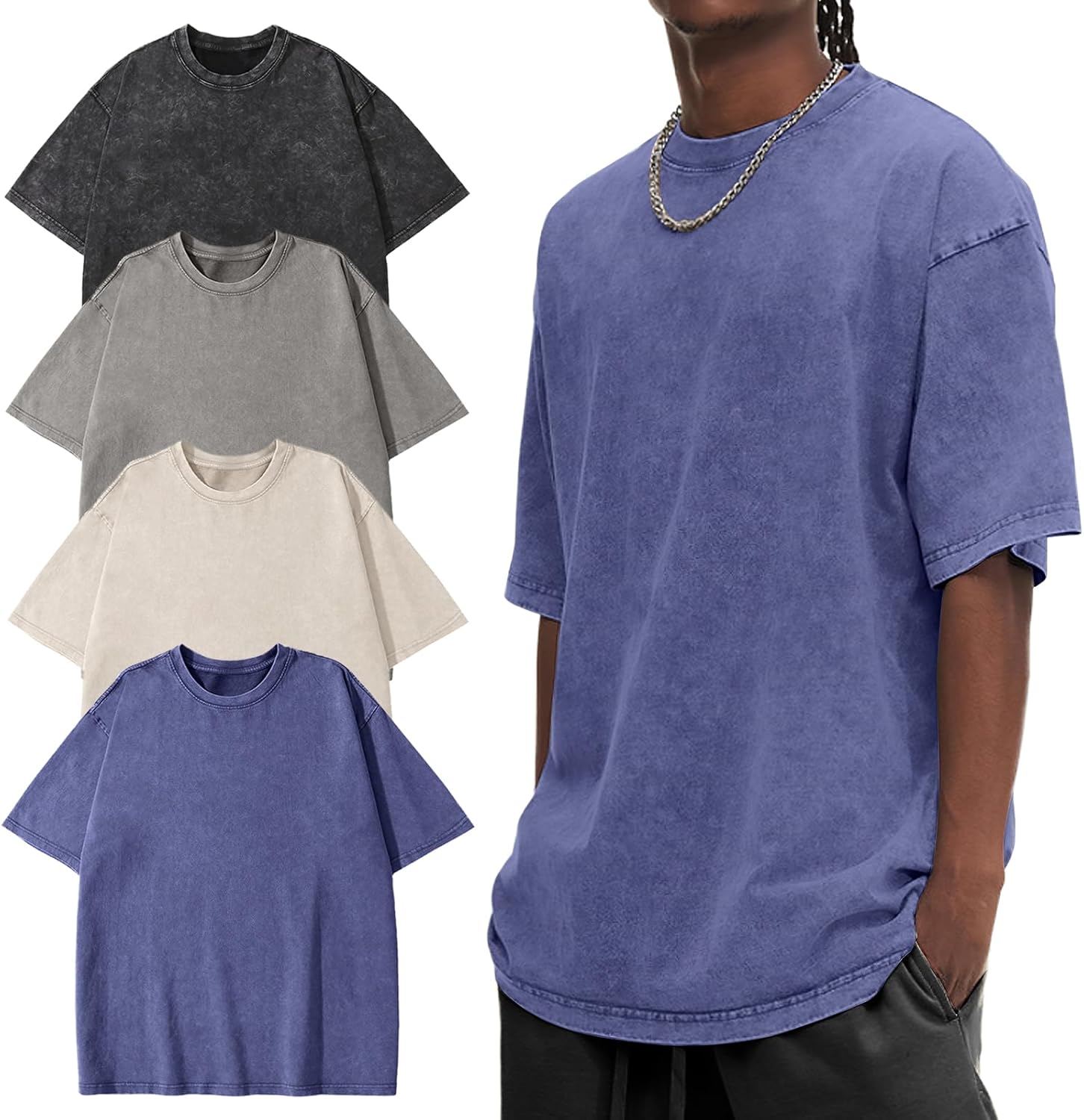 Eiscntd Men's Oversized T-Shirts Heavyweight Cotton Vintage Washed Loose Fit Unisex Baggy Tee Shirts