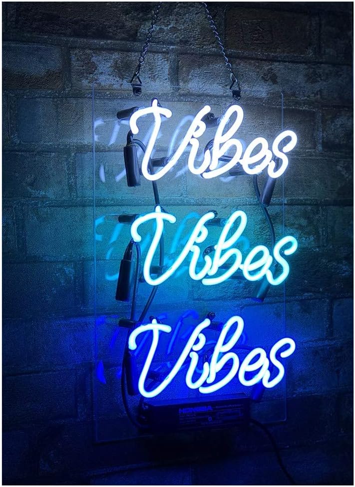 Uр Tо 40% оƒƒ Realwell Vibes Vibes Vibes Neon Sign Good Vibes Real Glass Neon Lights Good Vibes Only Room Decor Restaurant Shop Open Love Gift 8x 14 Night Light