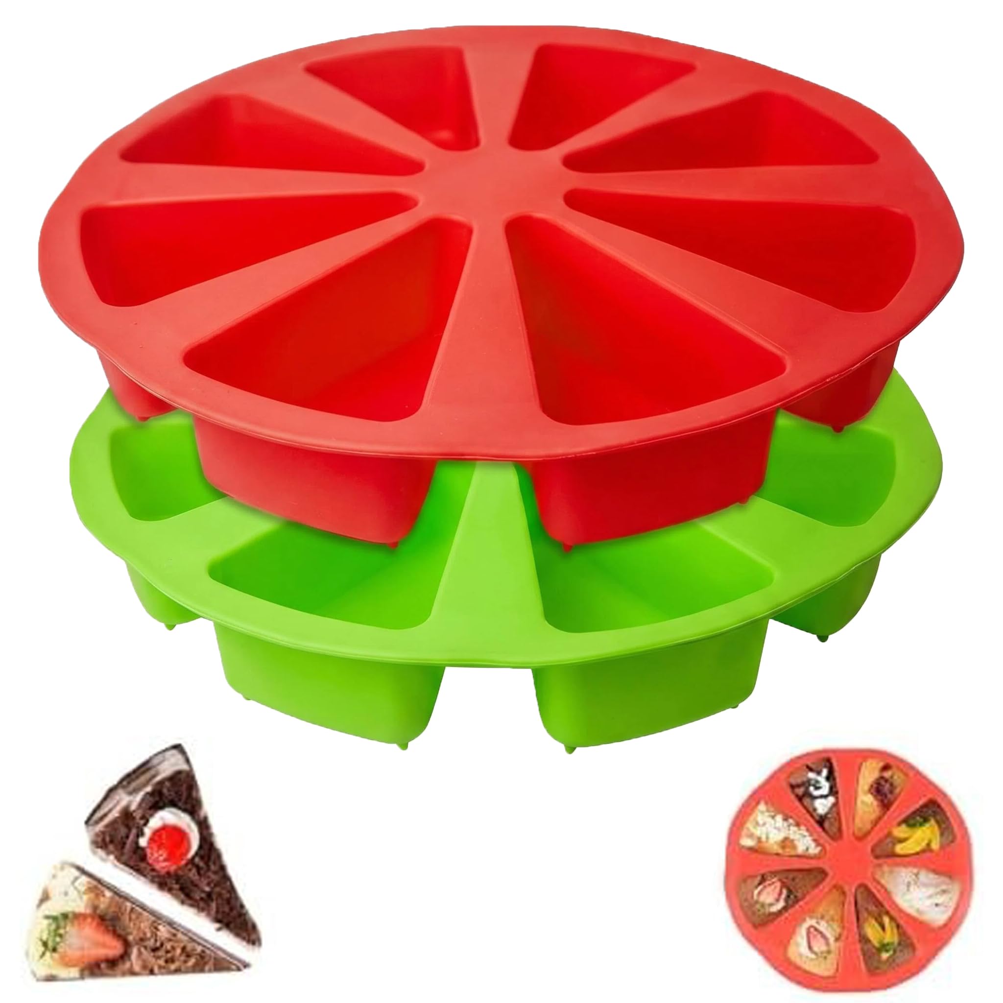 2 Pcs Silicone Baking Moulds, 8 Cavities Silicone Cake Moulds for Baking Heat Resistant Silicone Mould for Baking Non-Stick Triangle Silicone Quiche Mould for Pizza Slice Brownies Muffins Scone