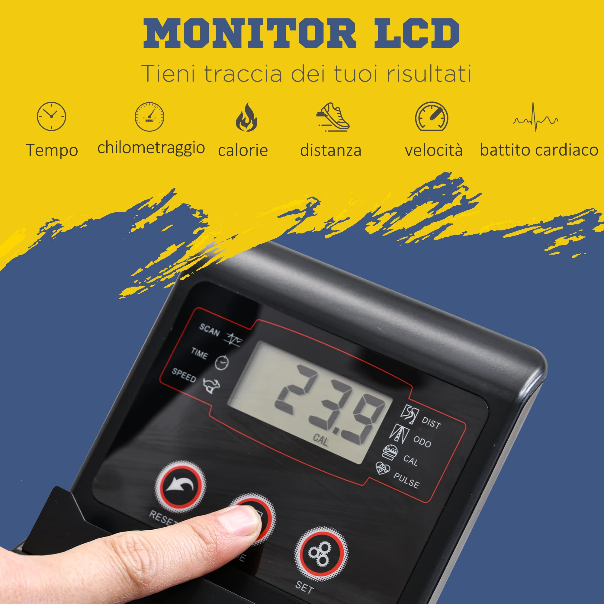 HOMCOM Ellittica da Casa Magnetica con Schermo LCD 103x62x151cm Nero | 8 Livelli di Resistenza, Sedile Regolabile