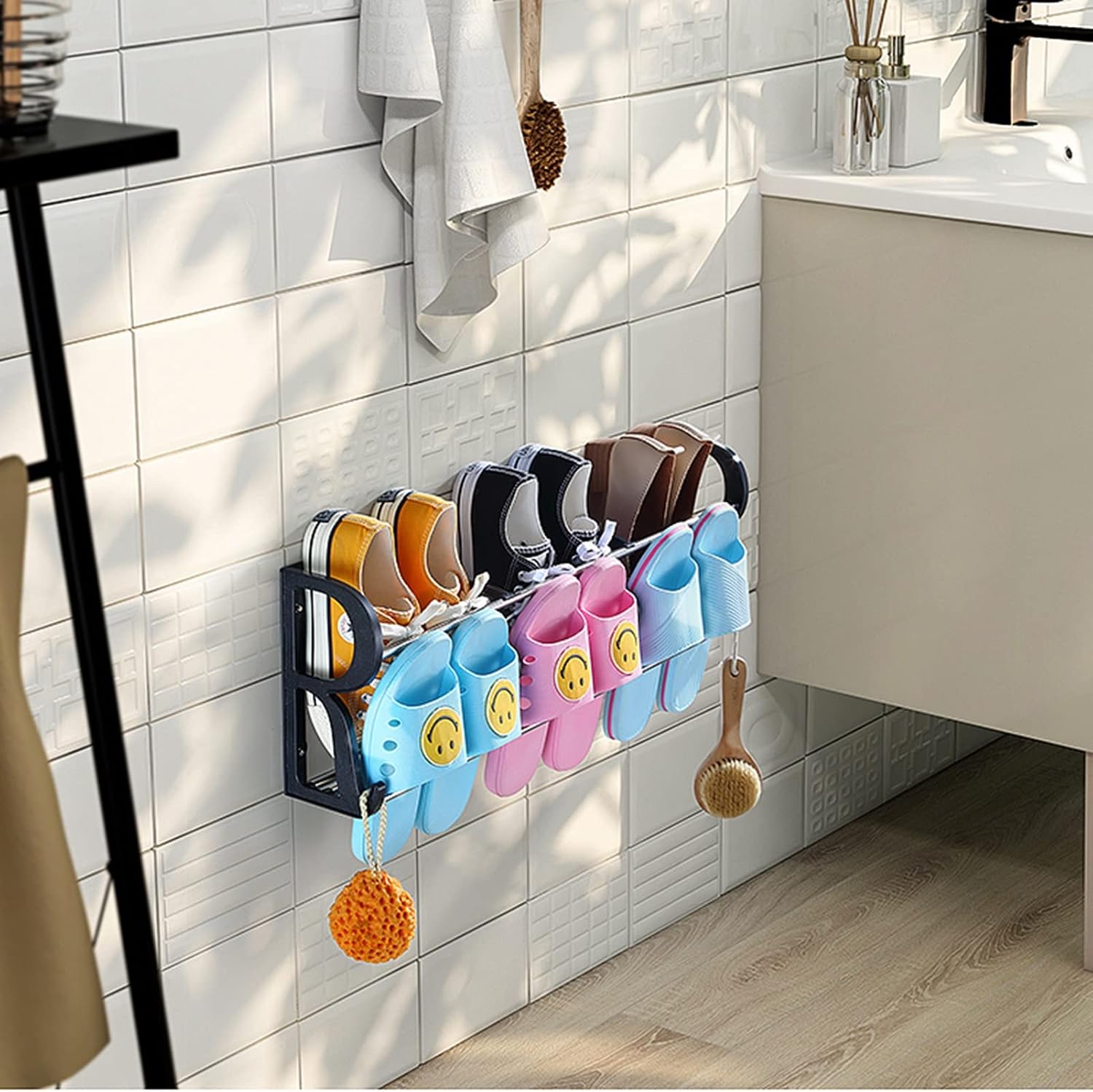 Double-Decker Slippers Rack, Stainless Steel Shoes Hanger, Wall Mounted Shoe Stand, Door Shoe Holder Storage Organizer, Multifunction Shoe Shelf (Size : 40 * 11 * 22cm)