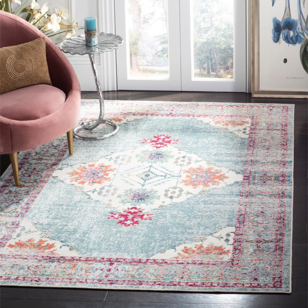 SAFAVIEH Crystal Collection Accent Rug - 2'2" x 5', Cream & Grey, Medallion Distressed Design, Non-Shedding & Easy Care, Ideal for High Traffic Areas in Entryway, Living Room, Bedroom (CRS522A)