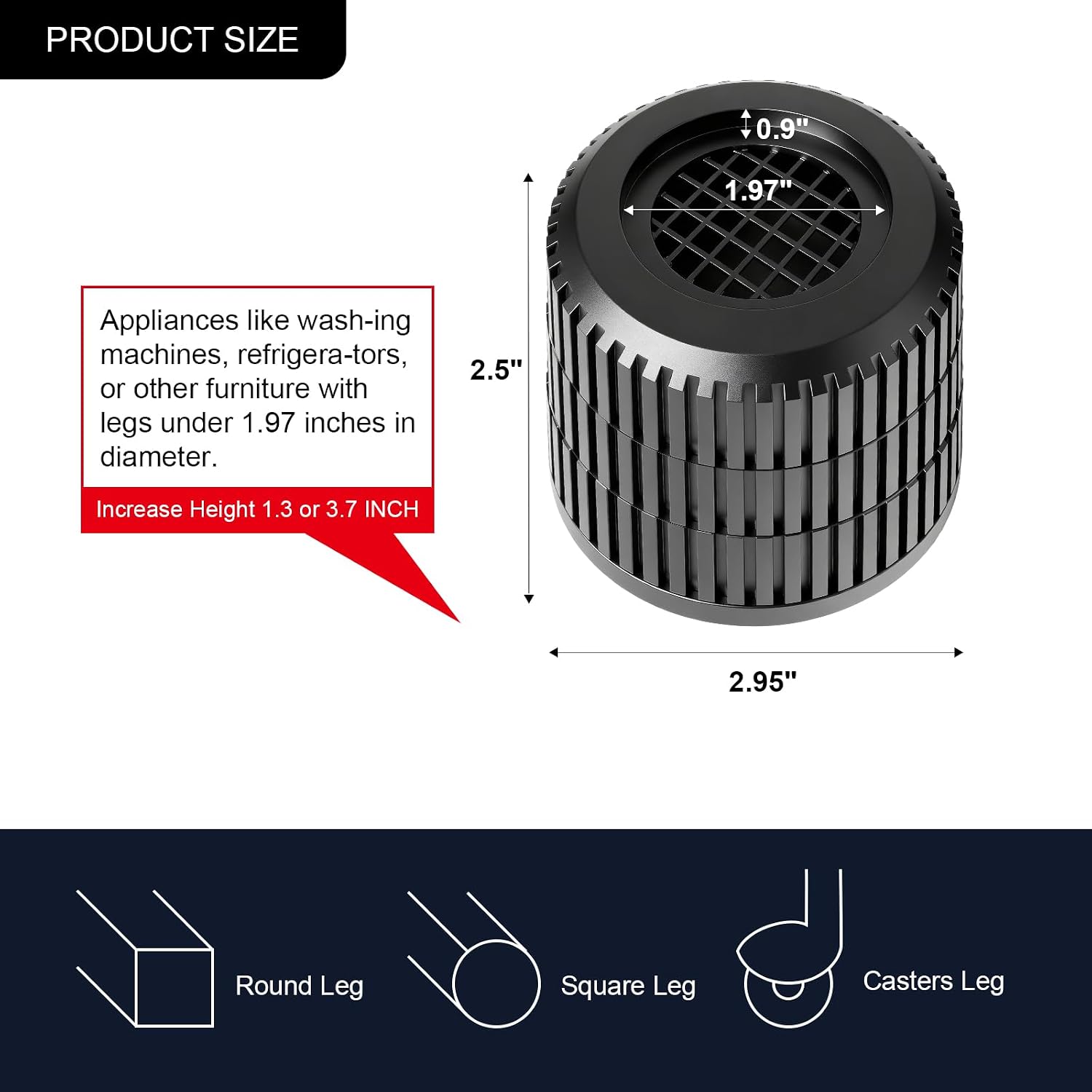 Round Bed Risers Furniture Risers – Heavy Duty Anti-Slip Adjustable(1.3" - 3.7" Hgt) Bed Lifts Riser for Desk, Table, Couch, Sofa, Chair, Refrigerator & Washing Machine (3.7 Inch, Black, 4 Pack )