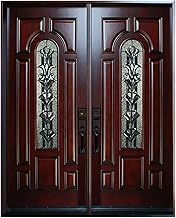 Solid Mahogany Wood Double Door, 30"x30"x80", Rustic Style with Triple Glazed Glass, Prehung & Pre-Finished, Right Hand, Exterior House Door
