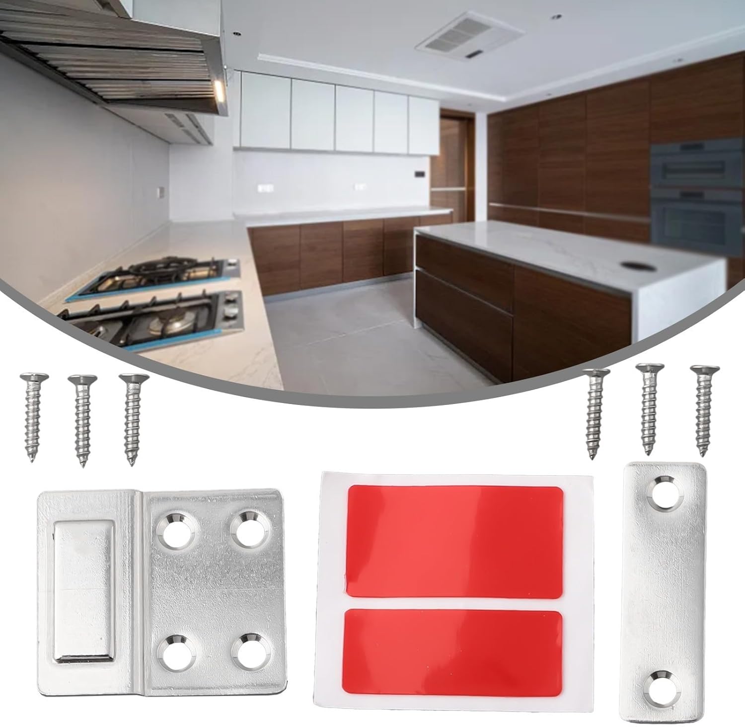 Steel Z-Shaped Cabinet Door Catch – Punch-, Resistant Magnetic Latch Wood//Glass Doors, Invisible Closure, Black or Silver(Silver)